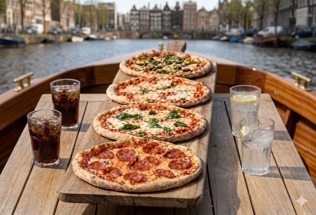 Ambachtelijke pizza's aan boord van de pizzaboot
